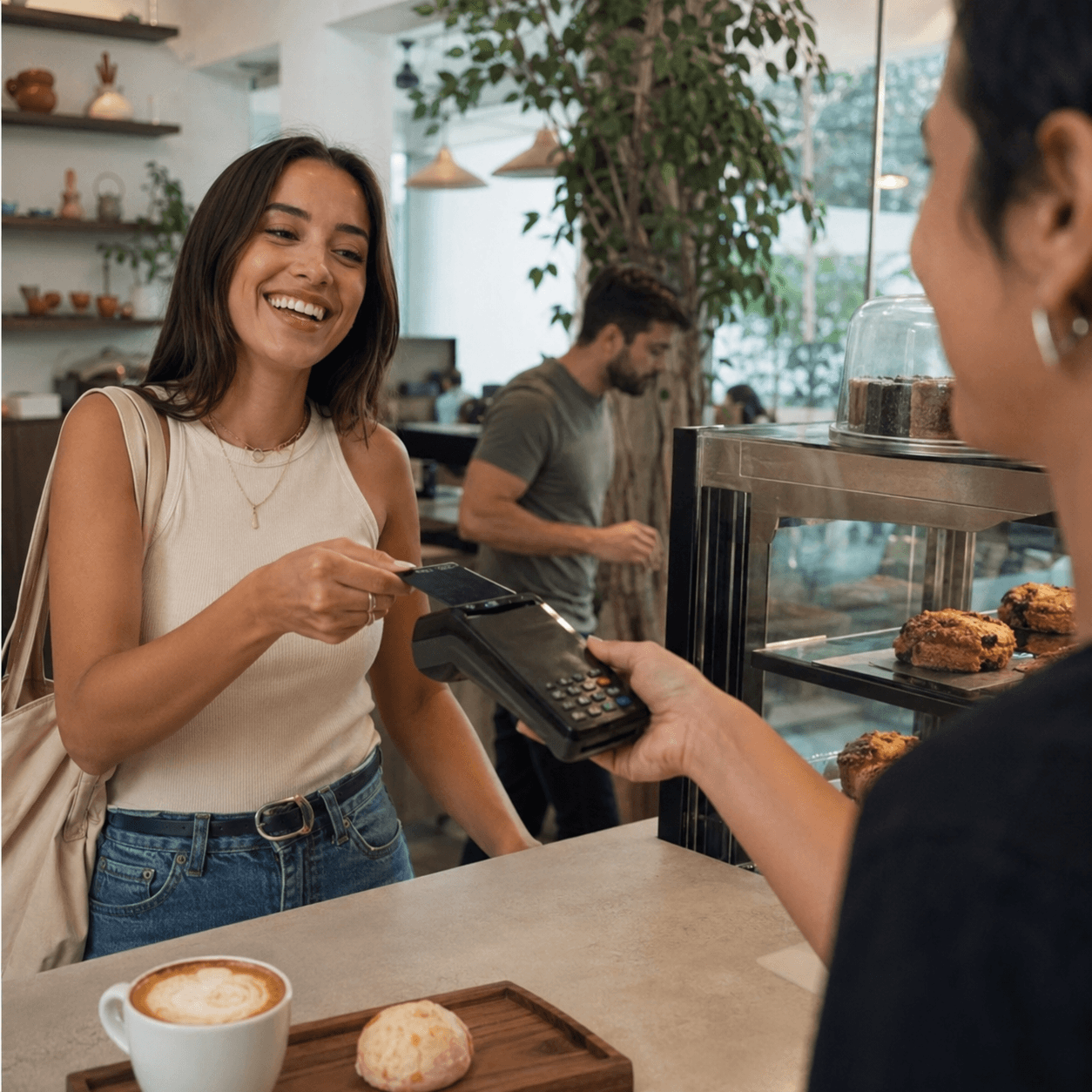 Card payment at a modern coffee shop