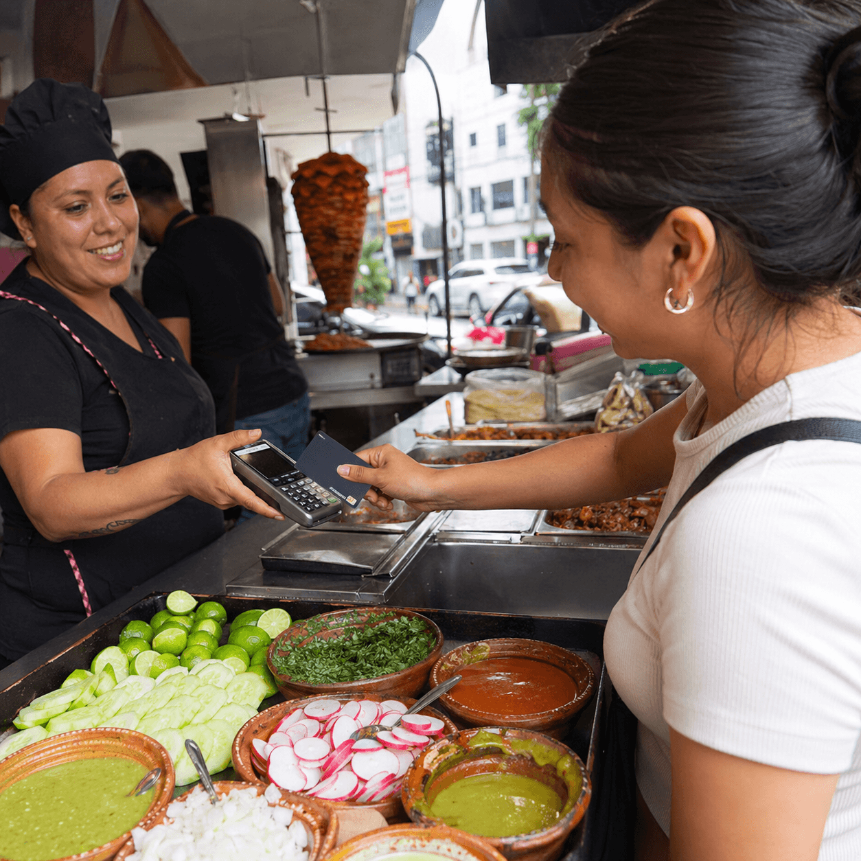 Card payment at a Mexican street market