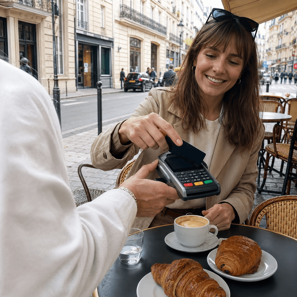 Contactless payment at a Paris café
